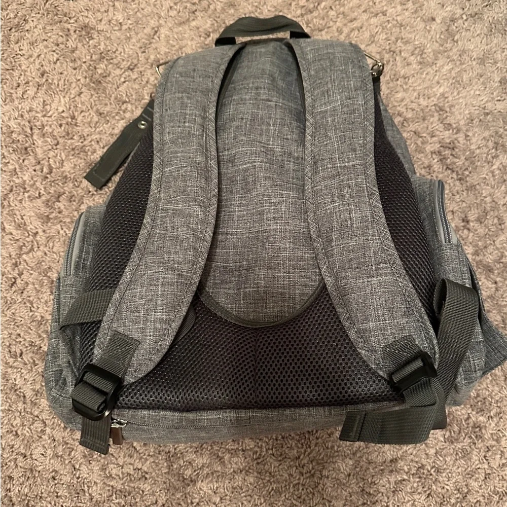 CoolBELL Backpack Diaper Bag Gray Many Pockets Insulated Padded 16